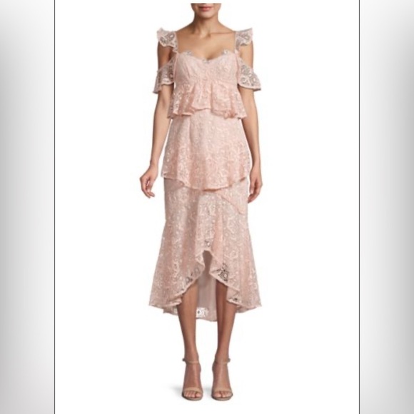 AMUR light pink high low lace tiered midi dress 6 NWT - Picture 1 of 12